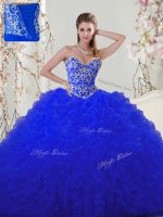 Luxurious Beading and Appliques Quinceanera Dress Royal Blue Lace Up Sleeveless Floor Length
