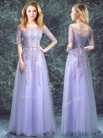 High Class Square Half Sleeves Floor Length Appliques Lace Up Damas Dress with Lavender(SKU BMT0279BIZ)