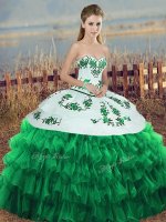 Embroidery and Ruffled Layers and Bowknot 15th Birthday Dress Green Lace Up Sleeveless Floor Length(SKU SJQDDT2150002-10BIZ)