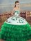 Embroidery and Ruffled Layers and Bowknot 15th Birthday Dress Green Lace Up Sleeveless Floor Length