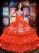 Cute Orange Red Sleeveless Embroidery and Ruffled Layers Floor Length Quinceanera Gowns