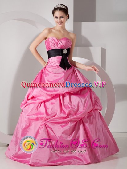 Bennington Vermont/VT Rose Pink For Sweetheart Quinceanea Dress With Taffeta Sash and Ruched Bodice Custom Made - Click Image to Close