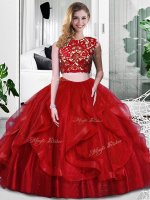Clearance Wine Red Zipper Quinceanera Dress Lace and Ruffles Sleeveless Floor Length(SKU SXQD139BIZ)
