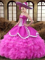 Fancy Ball Gowns Quinceanera Gown Fuchsia Sweetheart Organza Sleeveless Floor Length Lace Up(SKU XBQD071BIZ)