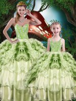 Beading and Ruffles and Ruffled Layers 15 Quinceanera Dress Yellow Green Lace Up Sleeveless Floor Length