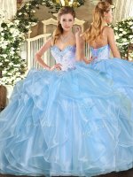 Aqua Blue Sweetheart Lace Up Beading and Ruffles 15th Birthday Dress Sleeveless