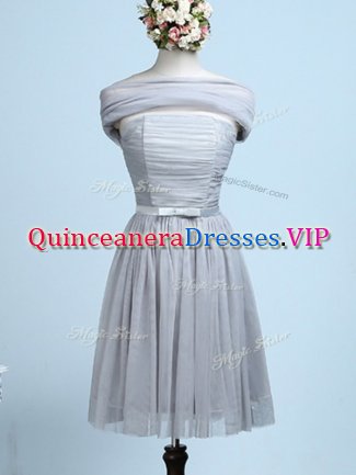 Edgy Tulle Sleeveless Mini Length Dama Dress for Quinceanera and Belt