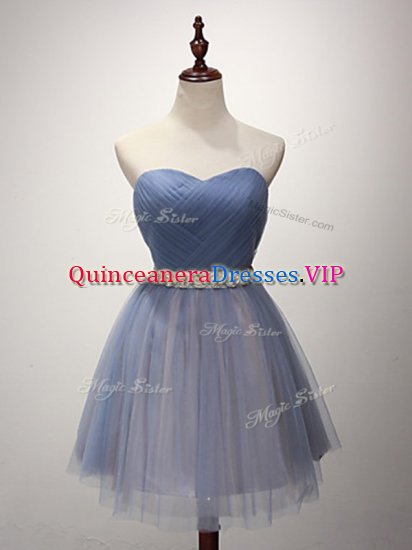 Blue Sweetheart Lace Up Beading and Ruching Quinceanera Court Dresses Sleeveless - Click Image to Close