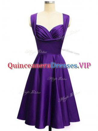 Knee Length Purple Court Dresses for Sweet 16 Straps Sleeveless Lace Up