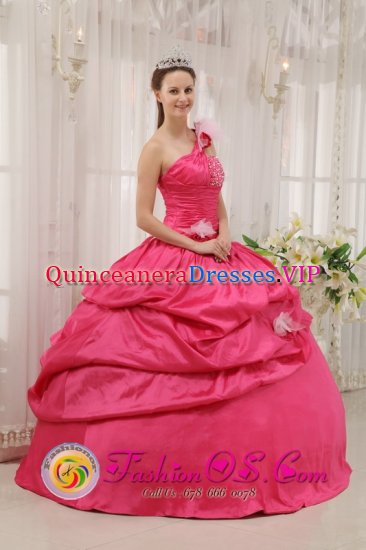 Modern Hot Pink Stylish Quinceanera Dress With One Shoulder Neckline Beading and Pick-ups Decorate In Dearborn Heights Michigan/MI - Click Image to Close