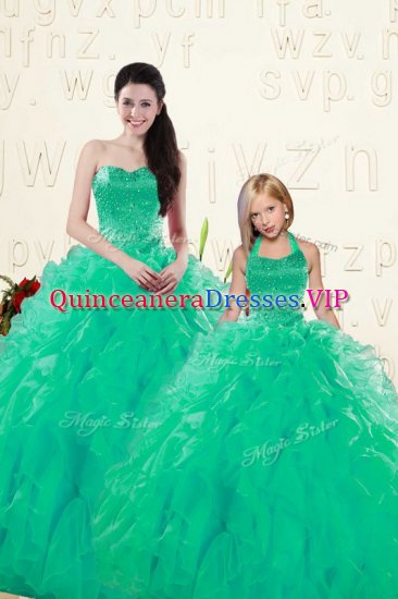 Sweetheart Sleeveless Lace Up Sweet 16 Dress Turquoise Organza - Click Image to Close