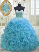 Great Organza Sleeveless Sweet 16 Dress Sweep Train and Beading and Sequins(SKU PSSW090-1BIZ)