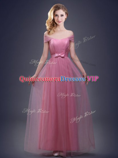 Pretty Floor Length Pink Dama Dress for Quinceanera Off The Shoulder Sleeveless Lace Up - Click Image to Close
