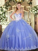 Romantic Sleeveless Tulle Floor Length Lace Up Vestidos de Quinceanera in Blue with Beading and Appliques(SKU SJQDDT1348002-1BIZ)