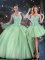 Floor Length Lace Up Sweet 16 Dress Apple Green for Military Ball and Sweet 16 and Quinceanera with Beading
