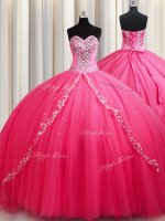 Fashionable Hot Pink 15 Quinceanera Dress Sweetheart Sleeveless Brush Train Lace Up