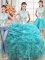 Graceful Three Piece Scoop Sleeveless 15th Birthday Dress Floor Length Beading and Ruffles Aqua Blue Organza