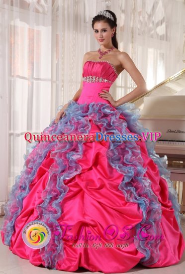 Athens Texas/TX Multi-color Beading and Ruffles Decorate lace up Quinceanera Dress With Strapless Organza and Taffeta - Click Image to Close