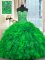 High Quality Green Lace Up Quince Ball Gowns Beading and Ruffles Sleeveless Brush Train