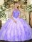Enchanting High-neck Sleeveless Quince Ball Gowns Floor Length Beading and Ruffles Lavender Organza