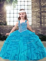 Blue Sleeveless Tulle Lace Up Child Pageant Dress for Party and Military Ball and Wedding Party(SKU PAG1244-7BIZ)