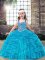 Blue Sleeveless Tulle Lace Up Child Pageant Dress for Party and Military Ball and Wedding Party