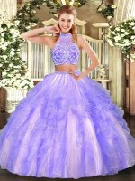 Lavender Sleeveless Beading and Ruffled Layers Floor Length Sweet 16 Dresses