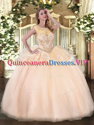 Graceful Floor Length Zipper Sweet 16 Dress Peach for Sweet 16 and Quinceanera with Beading