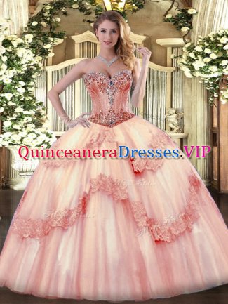 Pretty Sleeveless Beading and Appliques Lace Up Quinceanera Gown