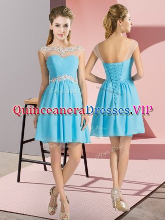 Fine Chiffon Cap Sleeves Mini Length Quinceanera Dama Dress and Beading