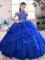 Eye-catching Royal Blue Organza Lace Up Quince Ball Gowns Sleeveless Floor Length Beading and Ruffled Layers