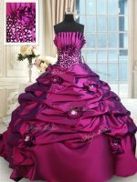 Purple Sleeveless Brush Train Beading and Sequins Quince Ball Gowns