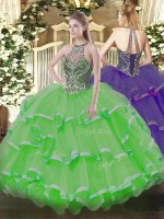 Floor Length Lace Up Quince Ball Gowns for Sweet 16 and Quinceanera with Beading and Ruffles