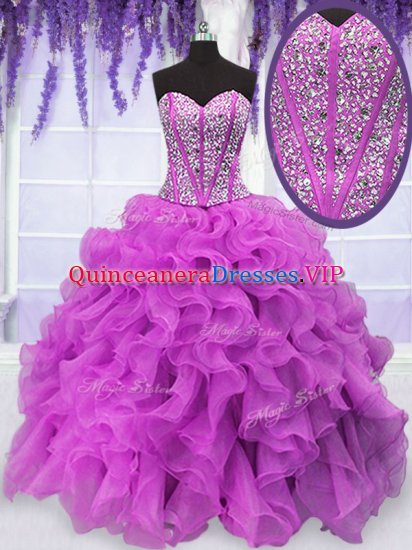 Suitable Sweetheart Sleeveless Lace Up Sweet 16 Quinceanera Dress Fuchsia Organza - Click Image to Close
