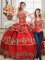 Satin and Organza Sleeveless Floor Length Quinceanera Gown and Embroidery and Ruffled Layers