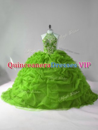 Smart Ball Gowns Sleeveless Green Quinceanera Gowns Court Train Lace Up