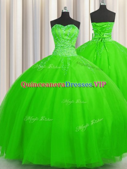 Enchanting Puffy Skirt Beading Sweet 16 Dresses Lace Up Sleeveless Floor Length - Click Image to Close