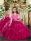 Cute Fuchsia Tulle Lace Up Halter Top Sleeveless Floor Length Little Girls Pageant Dress Wholesale Ruffles