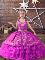 Adorable Lilac Sleeveless Floor Length Embroidery and Ruffled Layers Lace Up Kids Formal Wear(SKU PSSWLG078-6BIZ)