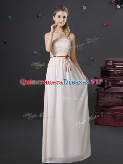 White Sleeveless Floor Length Lace and Belt Lace Up Court Dresses for Sweet 16 - Click Image to Close