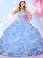 Modern Floor Length Lace Up 15 Quinceanera Dress Blue for Military Ball and Sweet 16 and Quinceanera with Beading and Pick Ups(SKU SJQDDT815002-2BIZ)