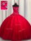 Exquisite Tulle and Sequined Sweetheart Sleeveless Lace Up Beading and Appliques Sweet 16 Dresses in Red