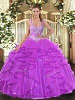 Fancy Sleeveless Floor Length Beading and Ruffles Lace Up Quinceanera Dress with Eggplant Purple(SKU SJQDDT1304002-2BIZ)