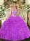 Fancy Sleeveless Floor Length Beading and Ruffles Lace Up Quinceanera Dress with Eggplant Purple