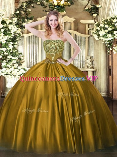 Elegant Brown Sleeveless Satin Lace Up Sweet 16 Quinceanera Dress for Military Ball and Sweet 16 and Quinceanera - Click Image to Close