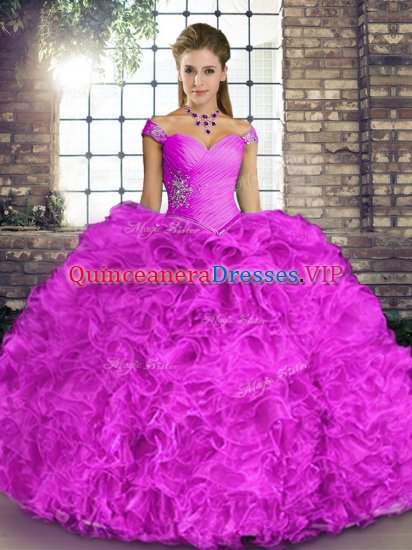 Lilac Sleeveless Floor Length Beading and Ruffles Lace Up Sweet 16 Dresses - Click Image to Close