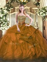 Brown Lace Up Strapless Beading and Ruffles 15th Birthday Dress Organza Sleeveless(SKU SJQDDT1476002-2BIZ)