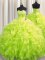Shining Yellow Green Ball Gowns Beading and Ruffles Sweet 16 Dresses Lace Up Organza Long Sleeves
