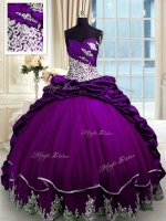 Ideal Taffeta Sleeveless With Train Quinceanera Gowns Brush Train and Beading and Appliques and Pick Ups(SKU PSSW0323-3BIZ)