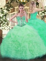 Cheap Beading and Ruffles and Pick Ups Ball Gown Prom Dress Apple Green Lace Up Sleeveless Floor Length